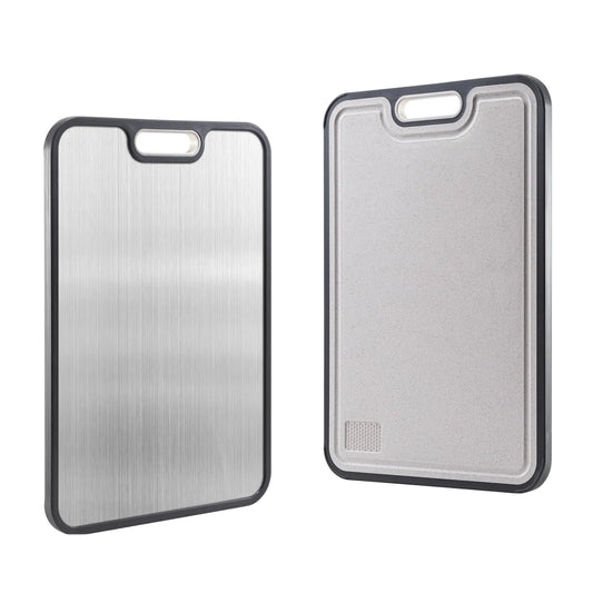Cutting Board Stainless Steel Cutting Board 15×10 Inch Double Sided Cutting Board Food-Grade Cutting Boards for Kitchen Stainless Steel & Wheat Straw PP Countertop Cutting Boards for Vegetables Meat