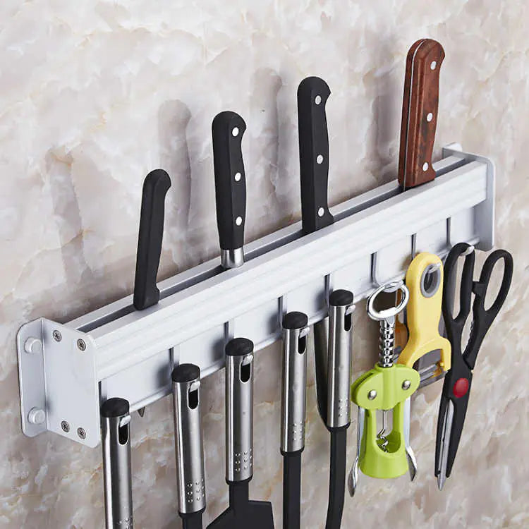 Wall-Mounted Black Aluminum Kitchen Knife Rack Storage