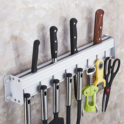 Wall-Mounted Black Aluminum Kitchen Knife Rack Storage