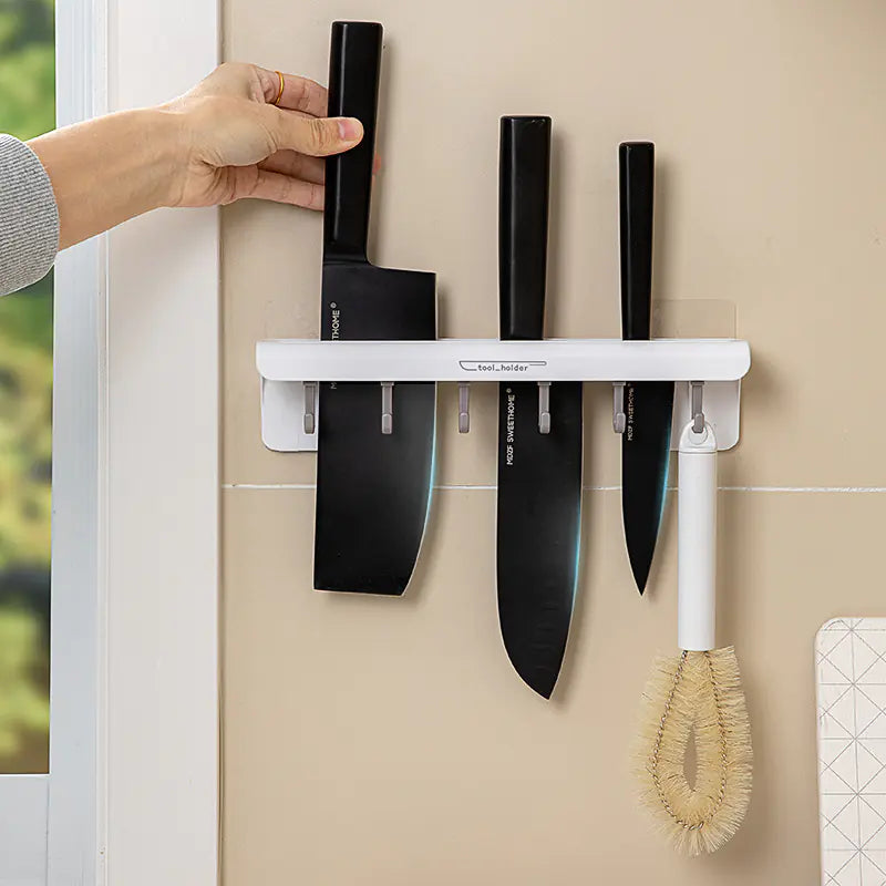 Wall-Mounted Plastic Kitchen Knife Organizer Holder