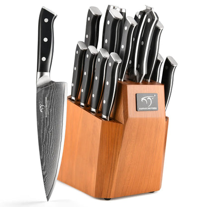 Kitchen Knife Set 18-Piece Damascus Kitchen Knife Set with Block ABS Ergonomic Handle for Chef Knife Set Knife Sharpener and Kitchen Shears Knife Block Set