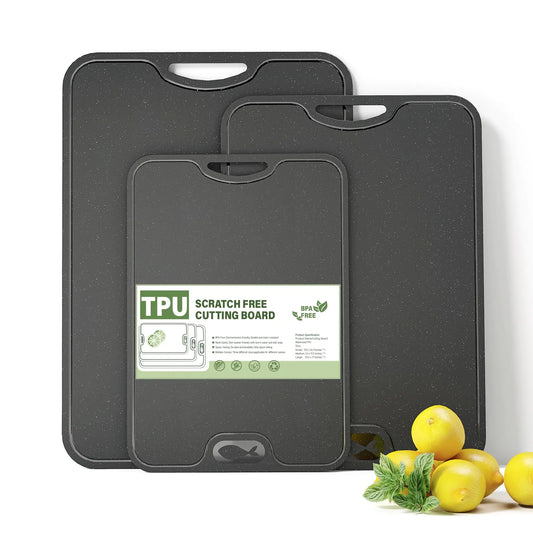 TPU Cutting Boards for Kitchen Chopping Board Set of 3 Non Slip Cutting Boards with Juice Groove Knife Mark Resistant Chopping Mat BPA Free Dishwasher Safe Space Saving Camping Black Marble