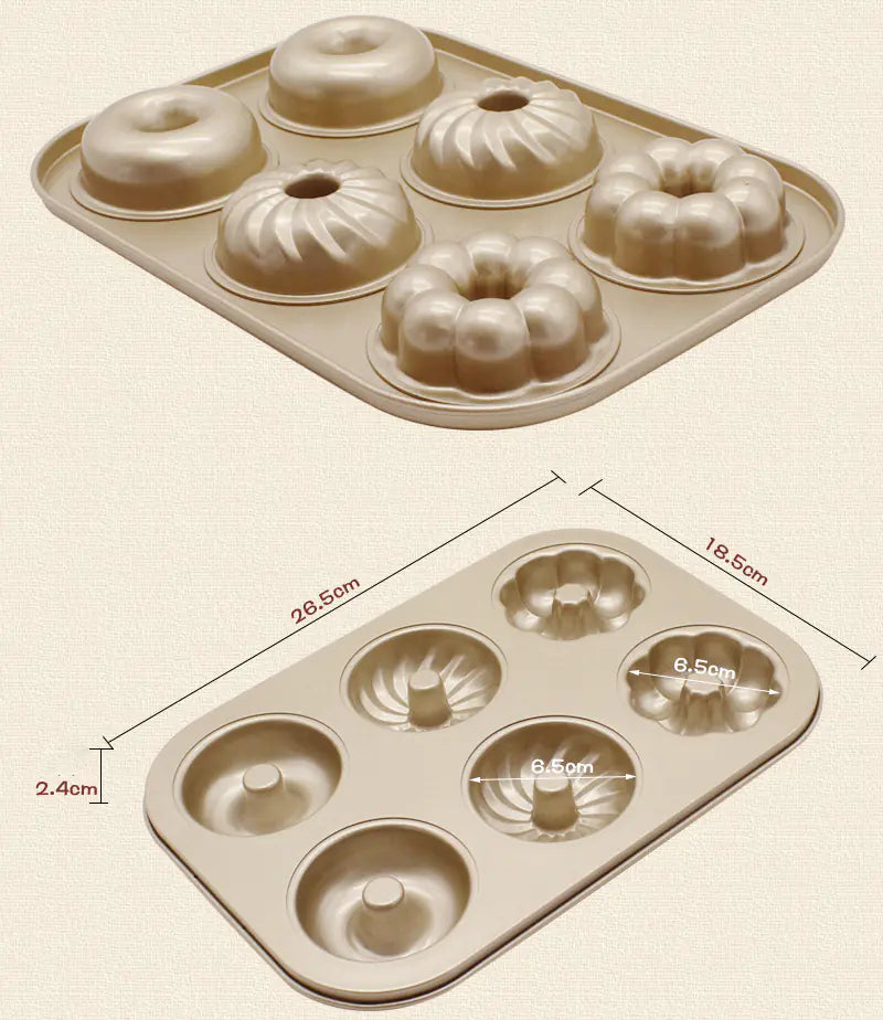 Non-Stick 6-Cavity Baking Tray for Cakes and Donuts