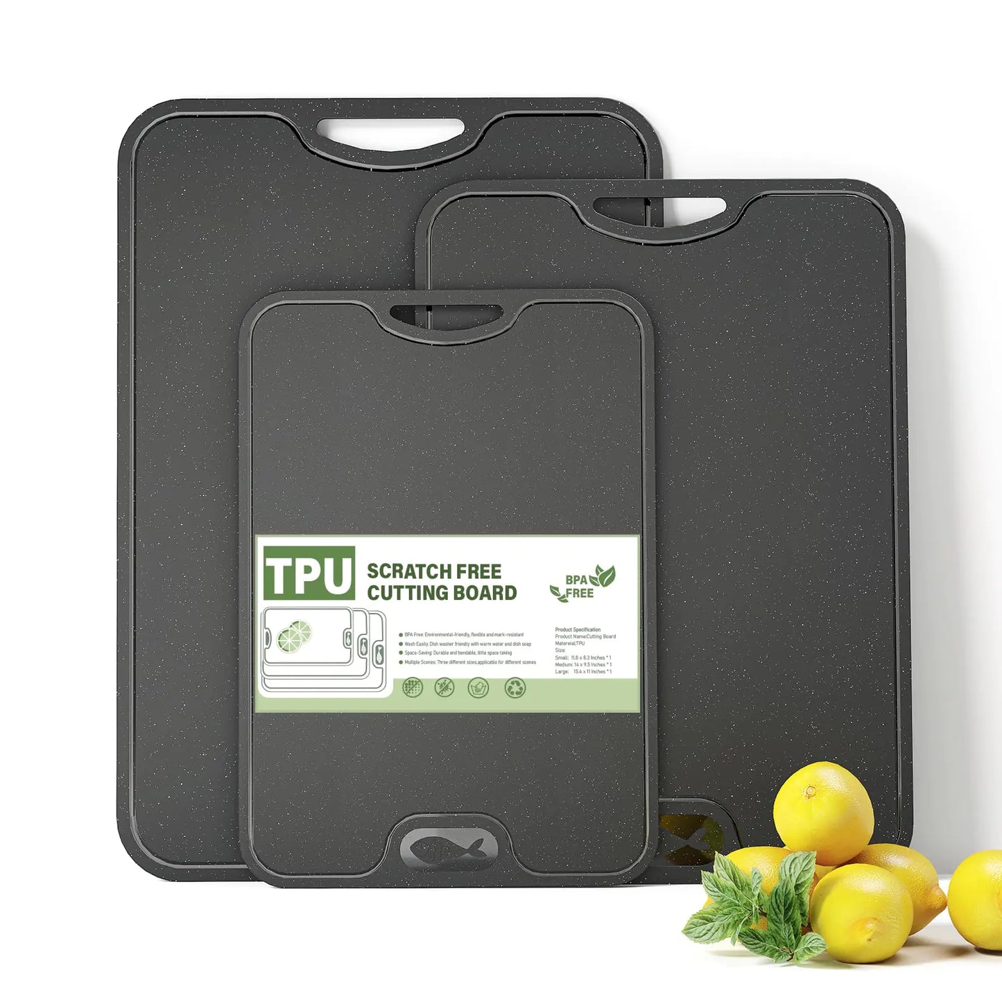 TPU Cutting Boards for Kitchen Chopping Board Set of 3 Non Slip Cutting Boards with Juice Groove Knife Mark Resistant Chopping Mat BPA Free Dishwasher Safe Space Saving Camping Black Marble