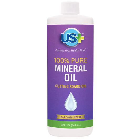 US+ 32oz 100% Pure Mineral Oil - Cutting Board Oil - Food-Grade - USP - Restores & Protects Cutting Boards Butcher Blocks Countertops Steel Surfaces & More
