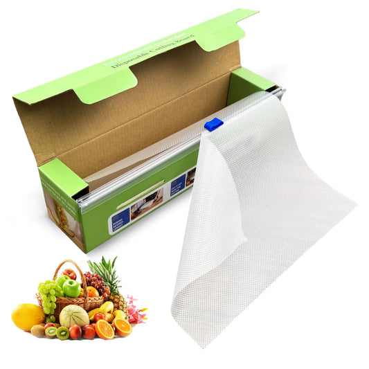 Disposable Cutting Board Sheets Portable Disposable Cutting Boards Poe Disposable Cutting Mat with Built Sliding Cutter for Food Kitchen BBQ Camping Fishing 9.4 Inx9.8 Ft Clear