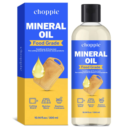 Choppie Mineral Oil (10.14 fl.oz) Food Grade Mineral Oil for Cutting Boards Butcher Block Oil for Maintaining Wooden and Bamboo Cutting Boards Prevents Drying and Cracking
