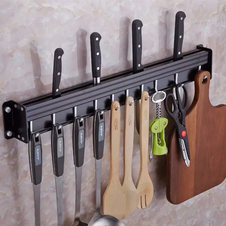 Wall-Mounted Black Aluminum Kitchen Knife Rack Storage