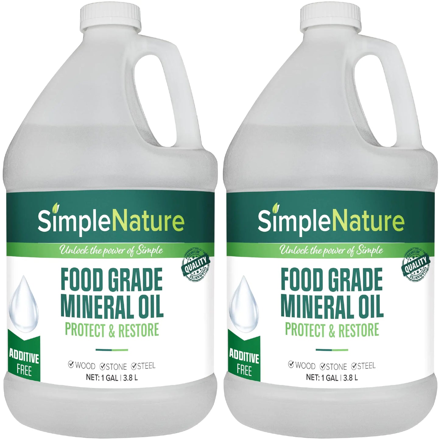 SimpleNature Food Grade Mineral Oil - 2 Gallons - for Moisturizing Lubricating Restoring & Protecting Wood Cutting Boards Butcher Block Countertops and Stainless Steel