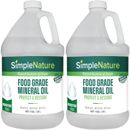 SimpleNature Food Grade Mineral Oil - 2 Gallons - for Moisturizing Lubricating Restoring & Protecting Wood Cutting Boards Butcher Block Countertops and Stainless Steel
