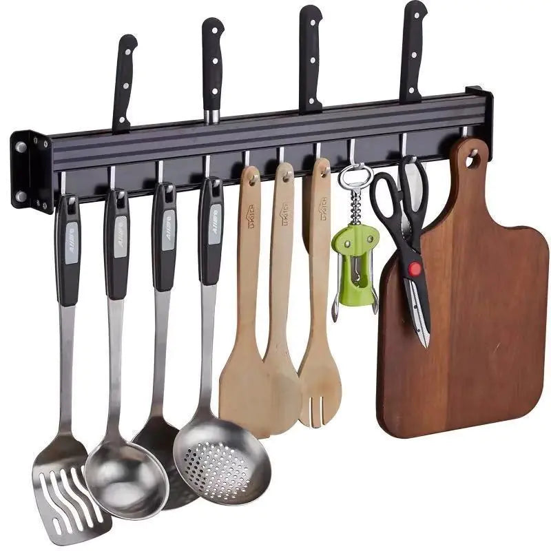 Wall-Mounted Black Aluminum Kitchen Knife Rack Storage