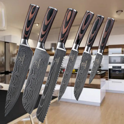 Damascus Style Kitchen Knife Set