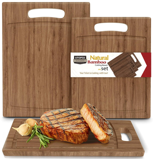 Utopia Kitchen Bamboo Cutting Board Set of 3 Wood Cutting Board with Juice Groove Large Medium & Small Wooden Cutting Boards for Kitchen wooden chopping boards for kitchen butcher block (Brown)